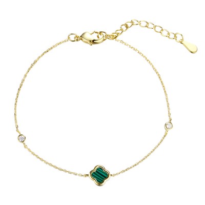 Браслет с цирконом и малахитом из серебра 925 пробы фото