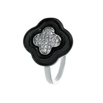 Кольцо с цирконом и керамикой из серебра 925 пробы фото