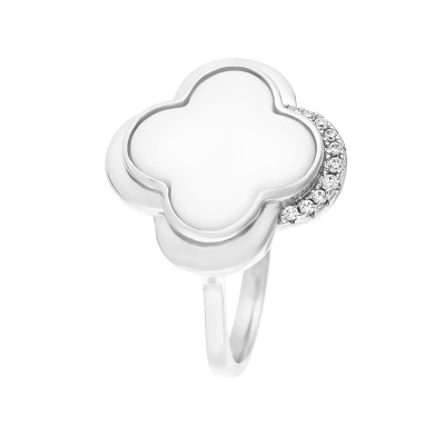 Кольцо с цирконом и керамикой из серебра 925 пробы фото