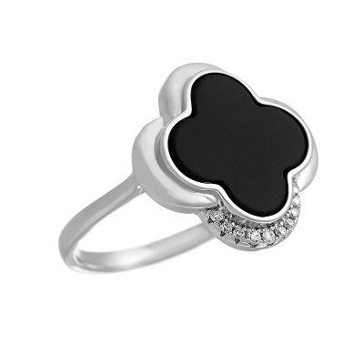 Кольцо с цирконом и керамикой из серебра 925 пробы фото