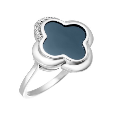 Кольцо с цирконом и керамикой из серебра 925 пробы фото