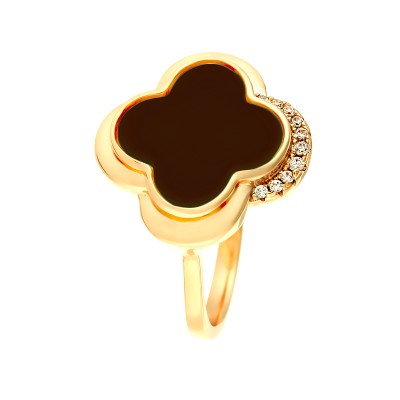 Кольцо с цирконом и керамикой из серебра 925 пробы фото