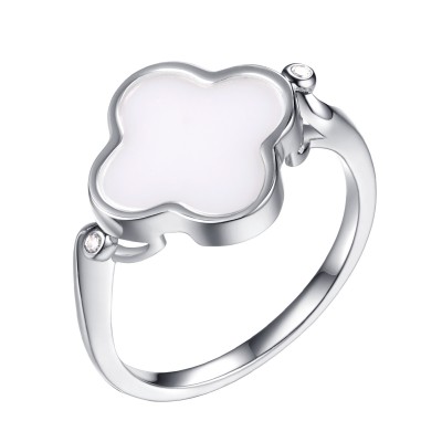 Кольцо с цирконом и керамикой из серебра 925 пробы фото