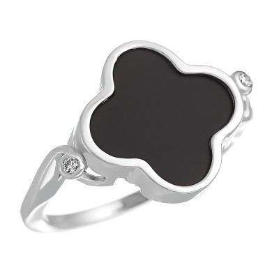 Кольцо с цирконом и керамикой из серебра 925 пробы фото