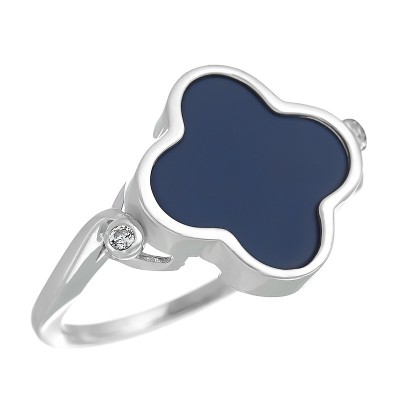 Кольцо с цирконом и керамикой из серебра 925 пробы фото