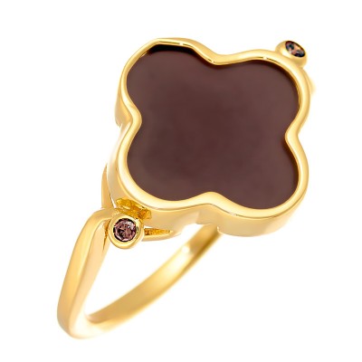 Кольцо с цирконом и керамикой из серебра 925 пробы фото