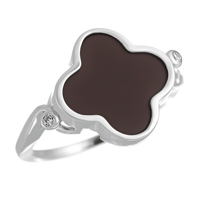 Кольцо с цирконом и керамикой из серебра 925 пробы фото