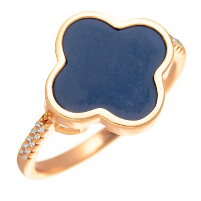 Кольцо с цирконом и керамикой из серебра 925 пробы фото