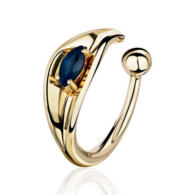 Серьга одиночная с сапфиром из желтого золота 585 пробы фото