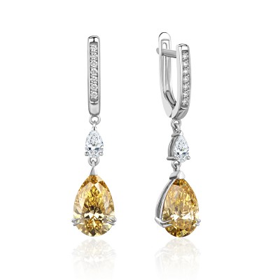 Серьги с бриллиантом из белого золота 585 пробы фото