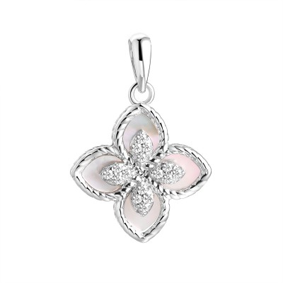 Подвеска с цирконом и перламутром из серебра 925 пробы фото