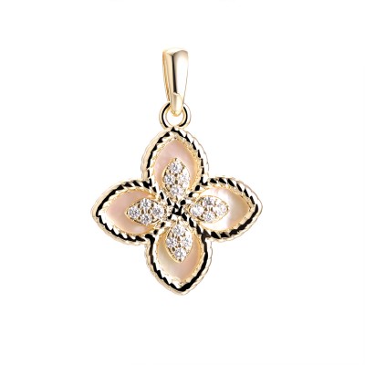 Подвеска с цирконом и перламутром из серебра 925 пробы фото