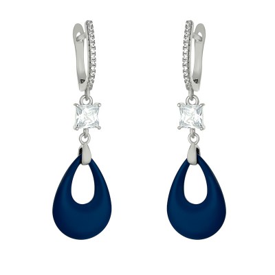 Серьги с цирконом и керамикой из серебра 925 пробы фото