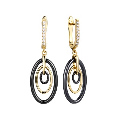 Серьги с цирконом и керамикой из серебра 925 пробы фото