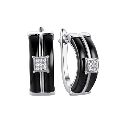 Серьги с цирконом и керамикой из серебра 925 пробы фото