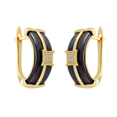 Серьги с цирконом и керамикой из серебра 925 пробы фото