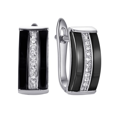 Серьги с цирконом и керамикой из серебра 925 пробы фото