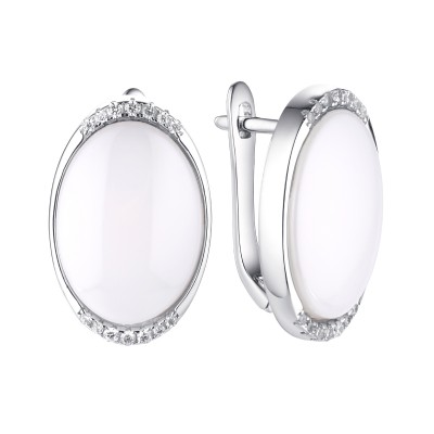 Серьги с цирконом и керамикой из серебра 925 пробы фото