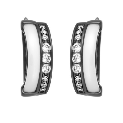 Серьги с цирконом и керамикой из серебра 925 пробы фото