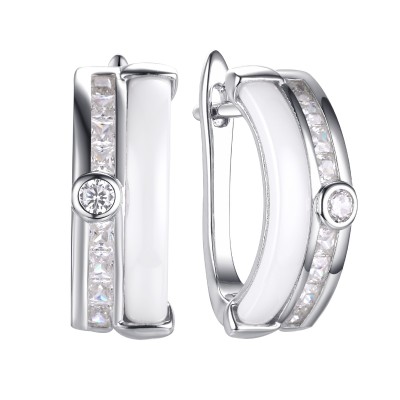 Серьги с цирконом и керамикой из серебра 925 пробы фото