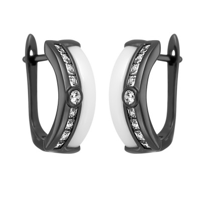 Серьги с цирконом и керамикой из серебра 925 пробы фото