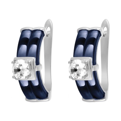 Серьги с цирконом и керамикой из серебра 925 пробы фото