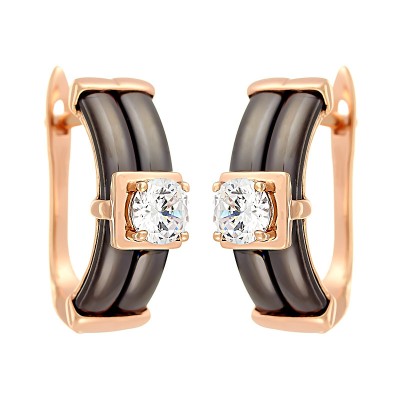 Серьги с цирконом и керамикой из серебра 925 пробы фото