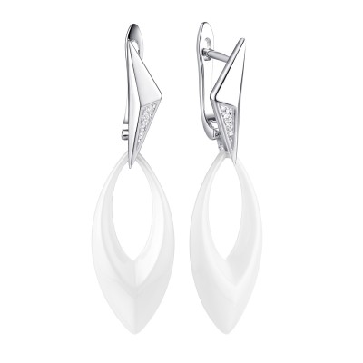 Серьги с цирконом и керамикой из серебра 925 пробы фото