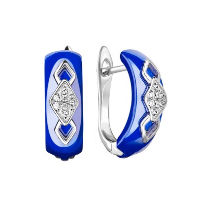 Серьги с цирконом и керамикой из серебра 925 пробы фото