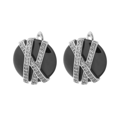 Серьги с цирконом и керамикой из серебра 925 пробы фото