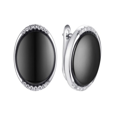 Серьги с цирконом и керамикой из серебра 925 пробы фото