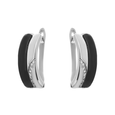 Серьги с цирконом и керамикой из серебра 925 пробы фото