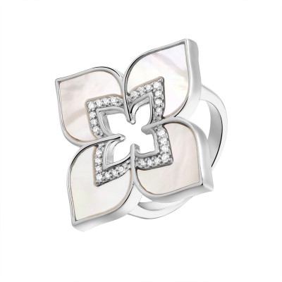 Кольцо с цирконом и перламутром из серебра 925 пробы фото