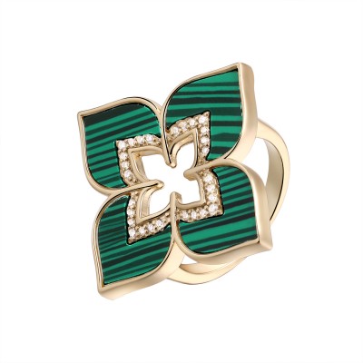 Кольцо с цирконом и малахитом из серебра 925 пробы фото