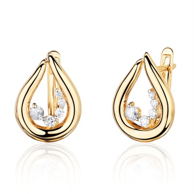 Серьги с бриллиантом из желтого золота 585 пробы фото