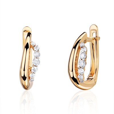 Серьги с бриллиантом из желтого золота 585 пробы фото