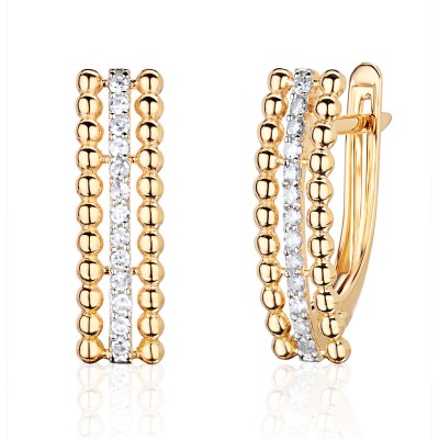 Серьги с бриллиантом из желтого золота 585 пробы фото