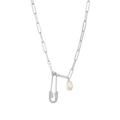 Колье с цирконом и жемчугом из серебра 925 пробы фото