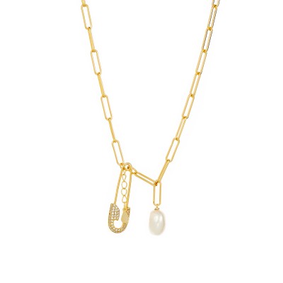 Колье с цирконом и жемчугом из серебра 925 пробы фото