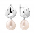 Серьги с цирконом и жемчугом из серебра 925 пробы