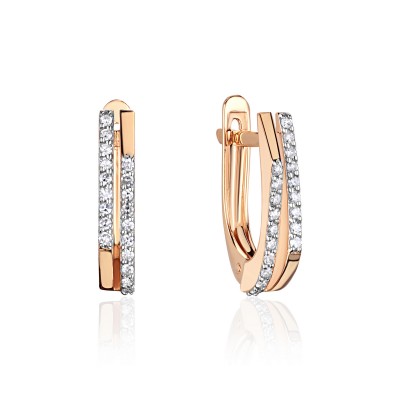 Серьги с бриллиантом из красного золота 585 пробы фото