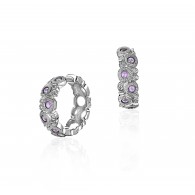 Серьги с аметистом и бриллиантом из белого золота 585 пробы фото