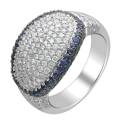 Кольцо с бриллиантом и сапфиром из белого золота 750 пробы фото