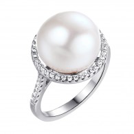 Кольцо с цирконом и жемчугом из серебра 925 пробы фото