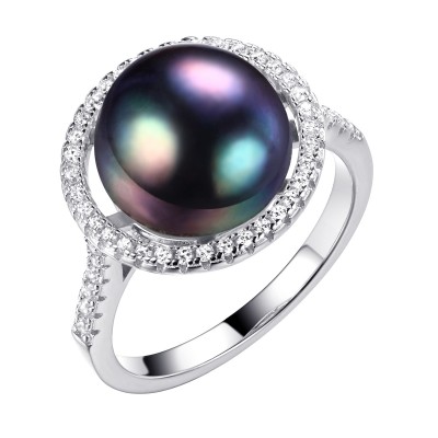 Кольцо с цирконом и жемчугом из серебра 925 пробы фото