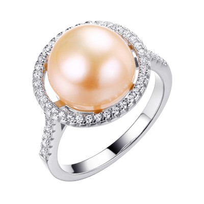 Кольцо с цирконом и жемчугом из серебра 925 пробы фото