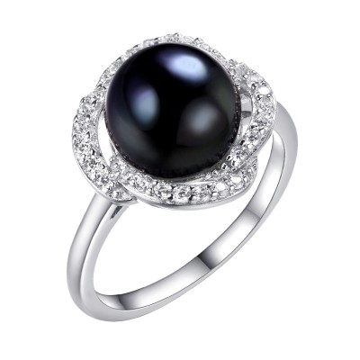 Кольцо с цирконом и жемчугом из серебра 925 пробы фото