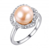 Кольцо с цирконом и жемчугом из серебра 925 пробы фото