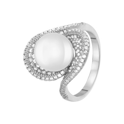 Кольцо с цирконом и жемчугом из серебра 925 пробы фото