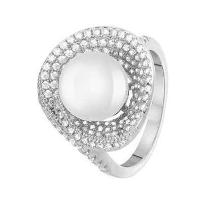 Кольцо с цирконом и жемчугом из серебра 925 пробы фото